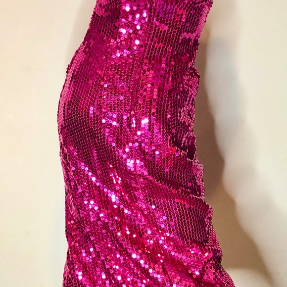 Vtg 80s Sequined Fuchsia Pink w/Silver Strapless Wiggle Evening Pageant Gown~2 - Picture 2 of 13